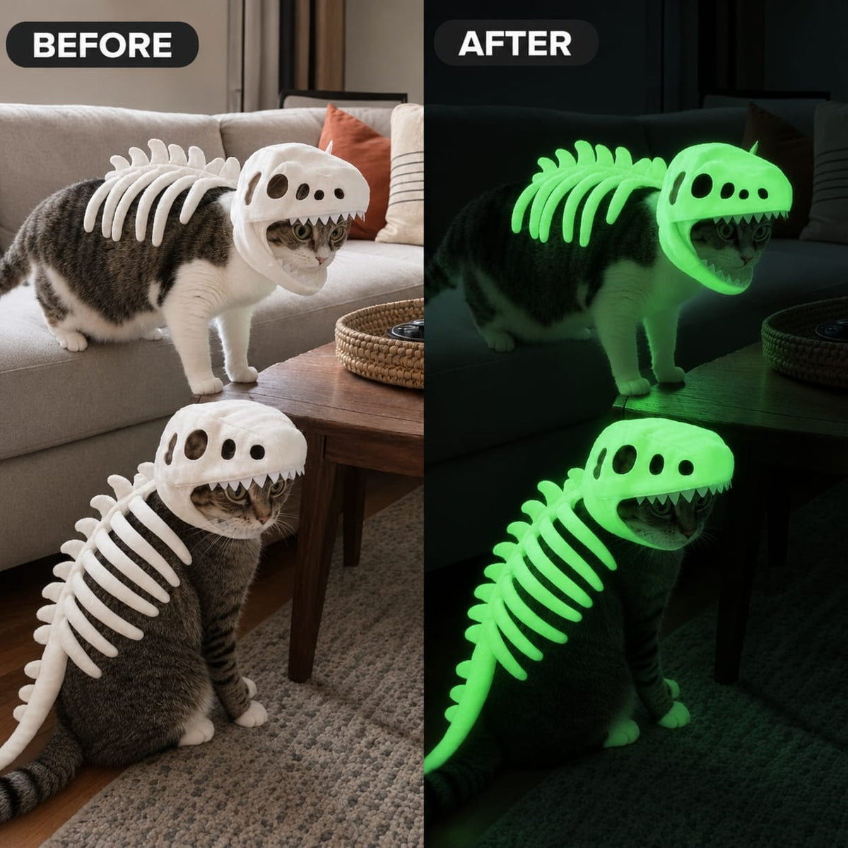 Dinosaur Skeleton Glow-in-the-Dark Cat Costume